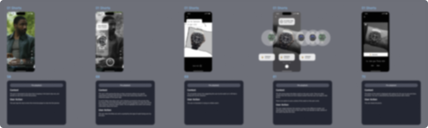 Blurred out screenshot of multiple wireframes of app features