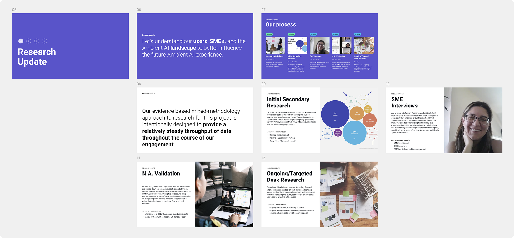 Screenshot of 8 slides explaining the research process